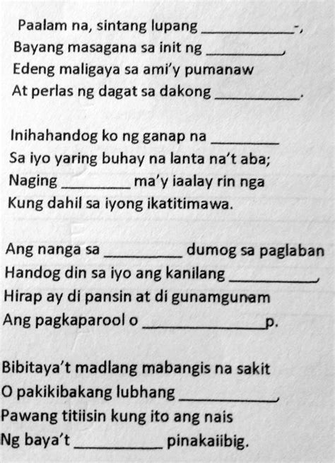 Solved A Panuto Punan Ng Tamang Salita Ang Bawat Salungguhit Na