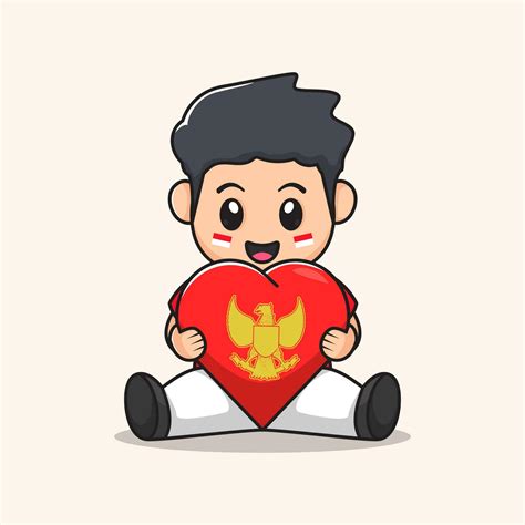 Pancasila Love Cartoon Flat Character Vector Indonesian Independence