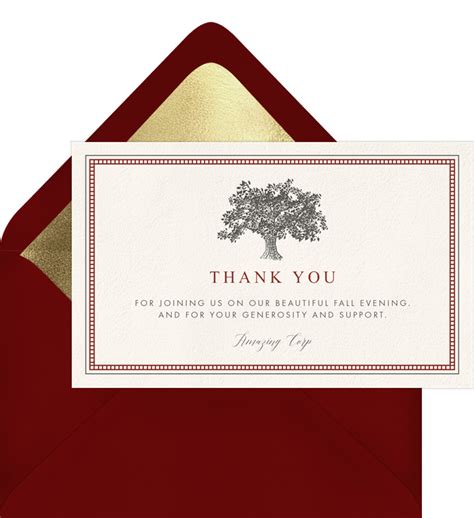 Classic Oak Tree Thank You Notes In Red