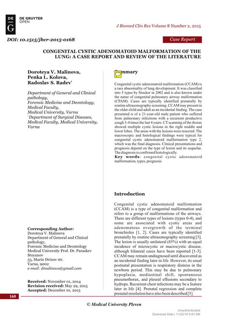 Pdf Congenital Cystic Adenomatoid Malformation Of The Lung A Case Report And Review Of The