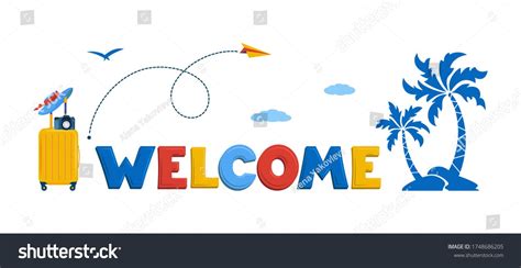 Vacation Travel Concept Welcome Banner Palm Stock Vector Royalty Free