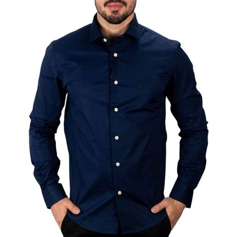 Camisa Rl Slim Fit Algod O Monocrom Tica Azul Marinho