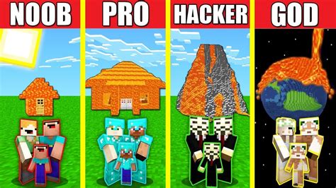 Minecraft Battle Lava House Build Challenge Noob Vs Pro Vs Hacker Vs