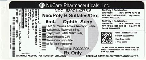 Neomycin Polymyxin B Sulfates And Dexamethasone NuCare Pharmaceuticals