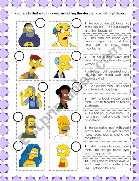 Simpsons Descriptions Esl Worksheet By Nbourgault