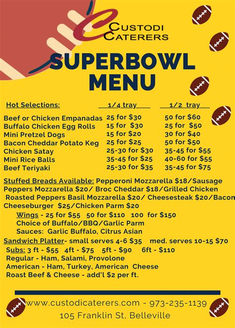 Superbowl Menu Custodi Caterers