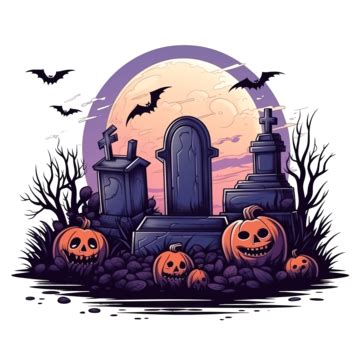 Halloween Pumpkins Cartoons Grave And Coffin At Night Design Scary