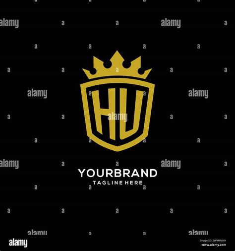 Initial Hu Logo Shield Crown Style Luxury Elegant Monogram Logo Design