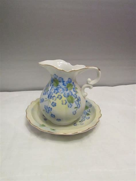 Vintage Lefton China Hand Painted Blue Forget Me Nots Small Bowl And