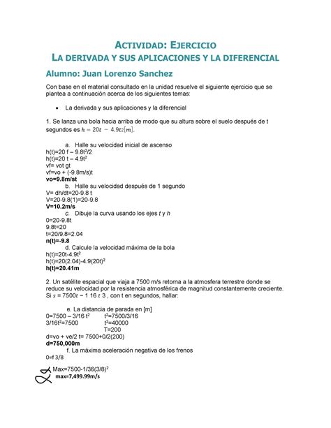 Actividad Casos Pr Cticos Calculo Actividad Ejercicio La Derivada