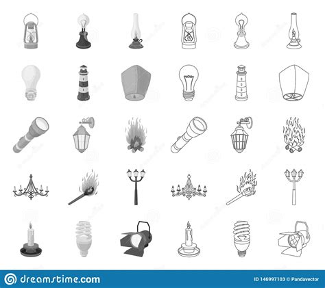 Light Source Mono Outline Icons In Set Collection For Design Light And