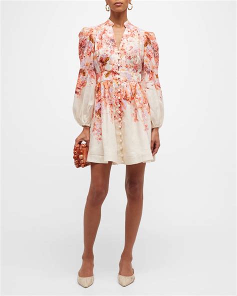 Zimmermann Devi Floral Plunge Mini Dress Neiman Marcus