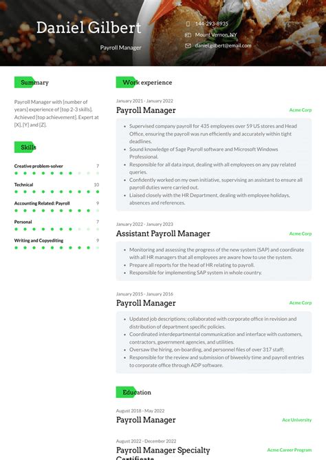 Payroll Manager Resume Examples And Templates