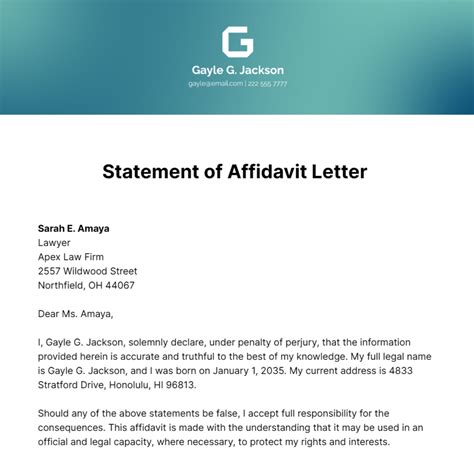 Free Affidavit Letter Templates And Examples Edit Online And Download