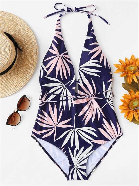 Leaf Print Swimsuit Shein Sheinside Bikini Online Swimsuits Online Women Swimsuits Latest