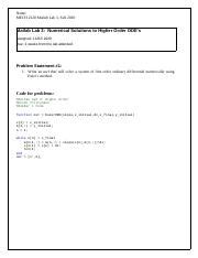 Numerical Solutions For Higher Order Odes In Matlab Course Hero