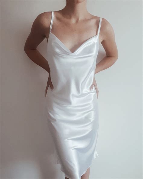 Silk Satin Midi Dress White Cowl Neck Slip Dress Boudoir Etsy