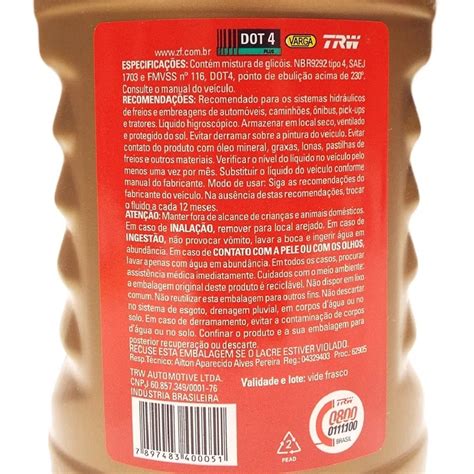 Fluído Óleo de Freio TRW DOT 4 500ml Original 1 Unidade