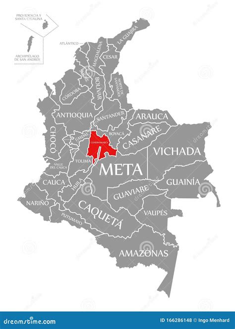 Cundinamarca Red Highlighted in Map of Colombia Stock Illustration ...