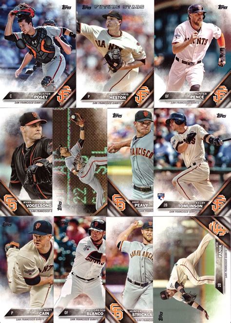 2016 Topps San Francisco Giants Baseball Card Team Set