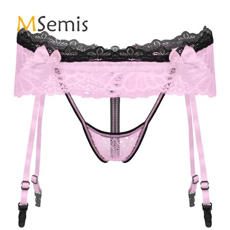 Sissy Sous Vêtements Ajourés En Dentelle Pour Hommes Jupe String Nœud Papillon Entrejambe