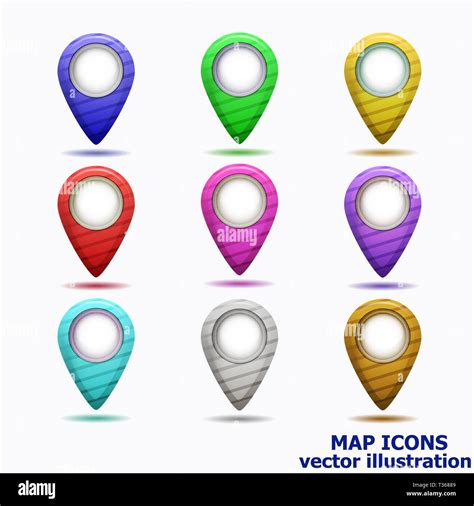 Bright Illustration With Map Icons Location Icons Vector