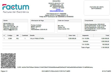 Formato De Presentaci N De La Facturaci N Electr Nica Factum