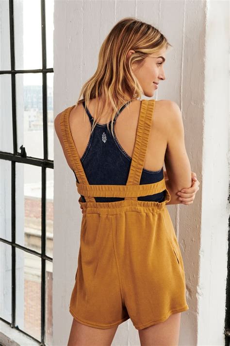 Free People Movement Heart Center Cute Mustard Yellow Romper Lulus