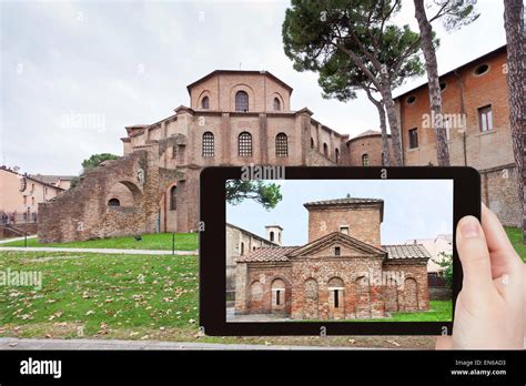 Travel Concept Tourist Takes Picture Of Basilica Of San Vitale