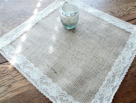 12 Burlap Table Squares With Lace Sizes 12 X 12 Up Etsy