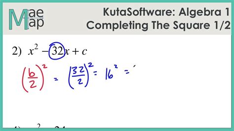 Kutasoftware Algebra 1 Completing The Square Part 1 Youtube