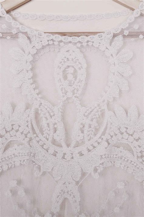 2018 Sexy Scoop Neck Lace Embroidery See Through Long Sleeve Womens