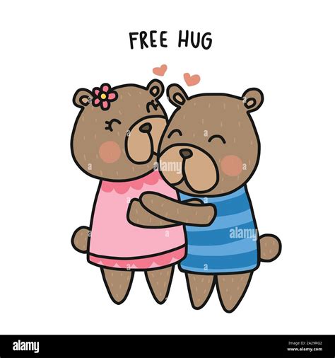 Couple Bear Free Hug Cartoon Vector Illustration Doodle Style Stock Vector Image And Art Alamy