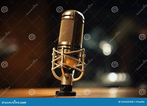 Radio Station Retro Metallic Microphone For Live Podcast Or Show