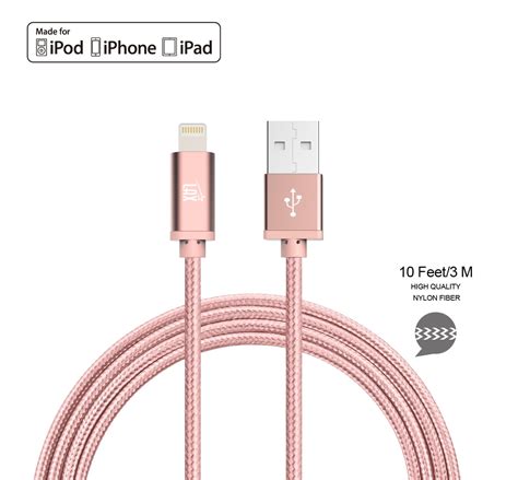 LAX 10ft Long Apple MFi Certified IPhone Charger Cable Durable