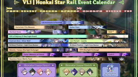 Star Rail Honkai Star Rail Version Calendar Honkai Star Rail