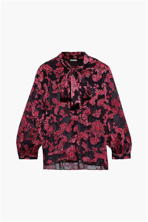 ALICE OLIVIA Jeannie Pussy Bow Burnout Satin Blouse THE OUTNET