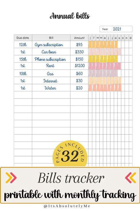 Bill Tracker, Expense Tracker, Bill Organizer, Spending Tracker, Monthly Bill Tracker, Printable ...