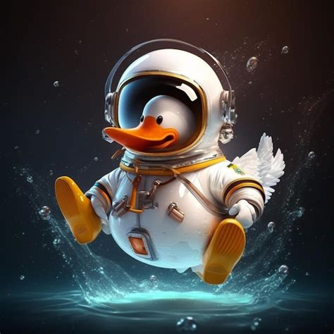 Premium AI Image | a close up of a duck in a space suit floating in water generative ai