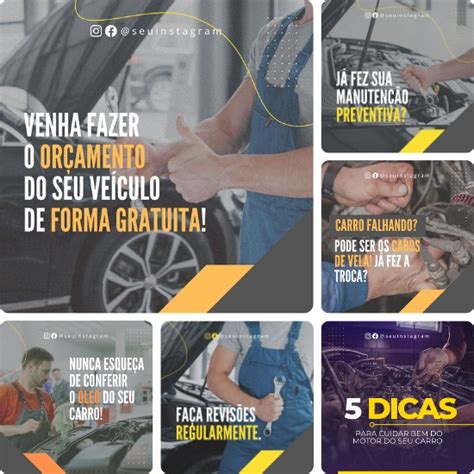 Posts Prontos para Oficina Mecânica 03 Pack Canva 12 Artes