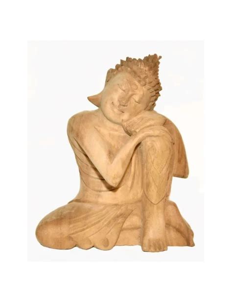 Bouddha Penseur En Bois Statue Artisanat Balinais Spiritualis