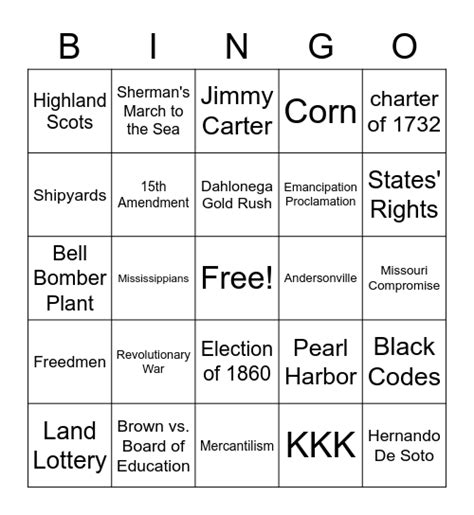 Georgia Studies Gmas Review Bingo Card