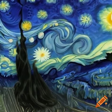 Artist Painting Van Goghs Starry Night On Computer While Looking At