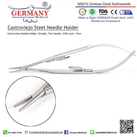 Castroviejo Needle Holder Straight Flat Handle 14cm