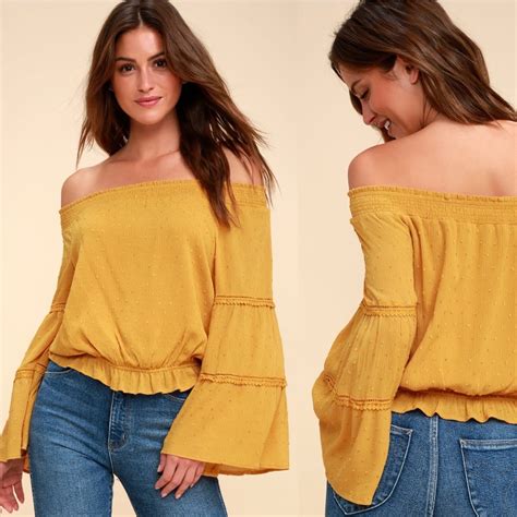 Lulus Sunny Story Off Shoulder Bell Sleeve Top Musta Gem