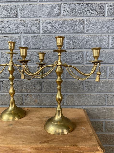 Set 2 Vintage Brass Candelabras Vintage Brass Candles Etsy