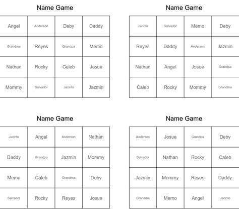 Name Game Bingo Cards Wordmint