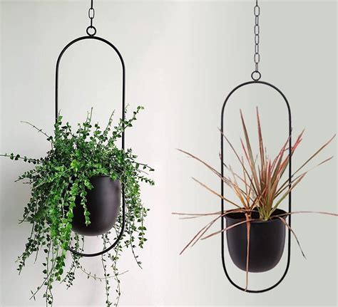 Funtabee 2 Pack Mid Century Modern Hanging Planter Black Metal Wall