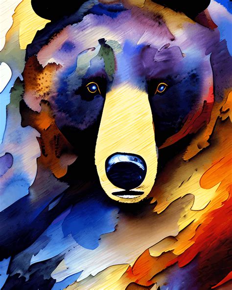 Bear Watercolor Painting with Fantastical Detailing · Creative Fabrica