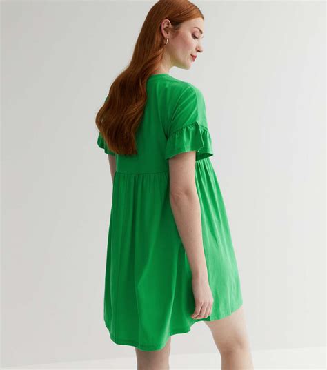 Maternity Green Jersey Frill Mini Smock Dress New Look